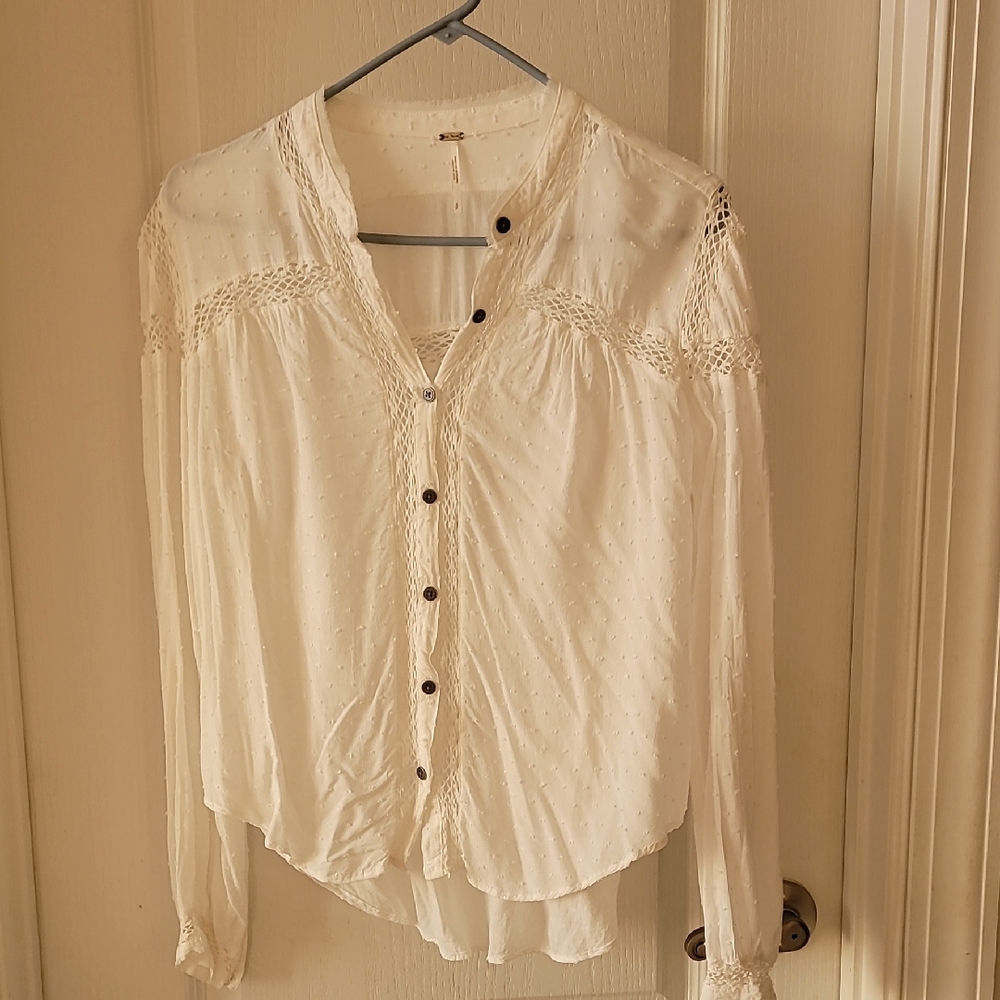 Free People White Button-Up Blouse size S